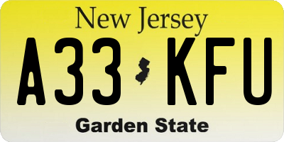 NJ license plate A33KFU