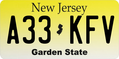 NJ license plate A33KFV