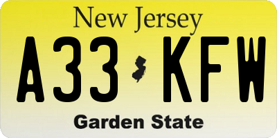 NJ license plate A33KFW