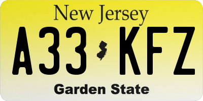 NJ license plate A33KFZ