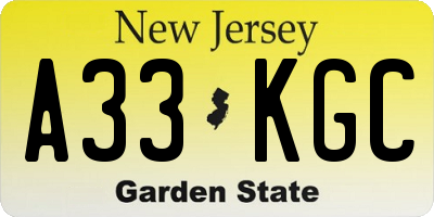 NJ license plate A33KGC