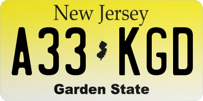NJ license plate A33KGD
