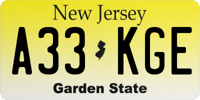 NJ license plate A33KGE