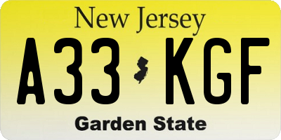 NJ license plate A33KGF