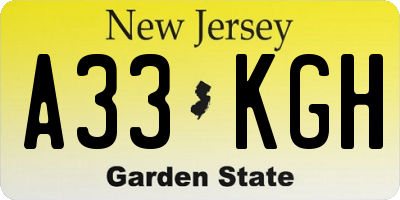 NJ license plate A33KGH