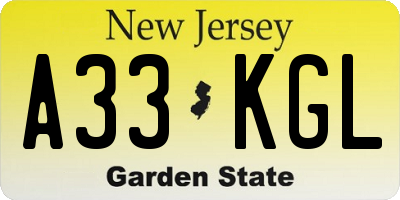 NJ license plate A33KGL