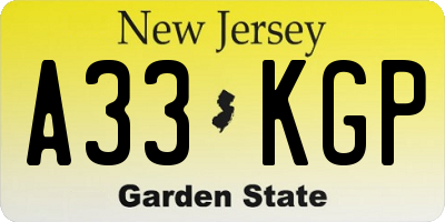 NJ license plate A33KGP