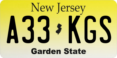 NJ license plate A33KGS
