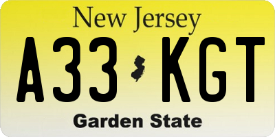 NJ license plate A33KGT