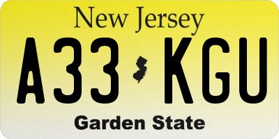 NJ license plate A33KGU