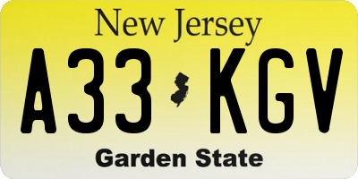 NJ license plate A33KGV