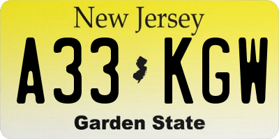 NJ license plate A33KGW