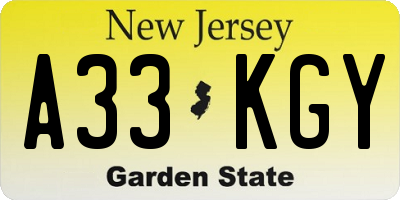 NJ license plate A33KGY