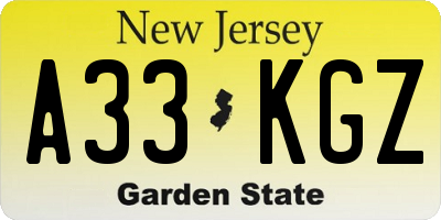 NJ license plate A33KGZ