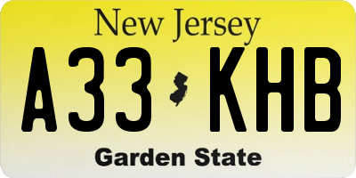 NJ license plate A33KHB