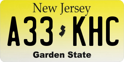 NJ license plate A33KHC