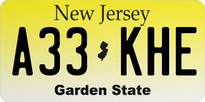 NJ license plate A33KHE