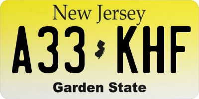 NJ license plate A33KHF