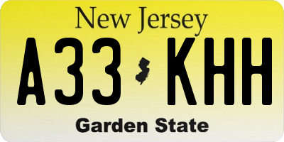 NJ license plate A33KHH