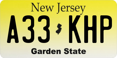 NJ license plate A33KHP