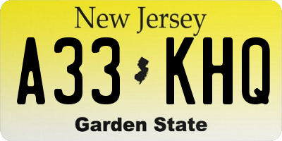 NJ license plate A33KHQ
