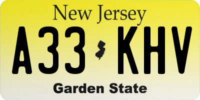 NJ license plate A33KHV