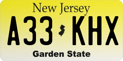 NJ license plate A33KHX