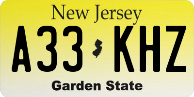 NJ license plate A33KHZ