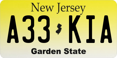 NJ license plate A33KIA