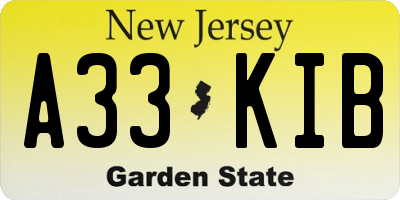 NJ license plate A33KIB