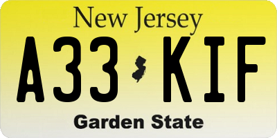 NJ license plate A33KIF