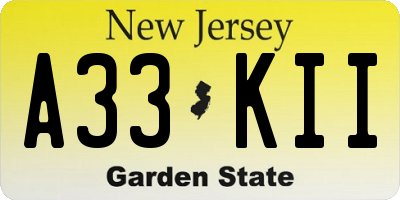 NJ license plate A33KII