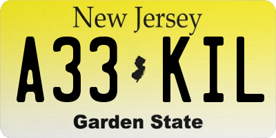 NJ license plate A33KIL