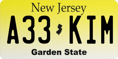 NJ license plate A33KIM