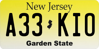 NJ license plate A33KIO