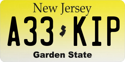 NJ license plate A33KIP