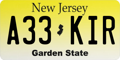 NJ license plate A33KIR