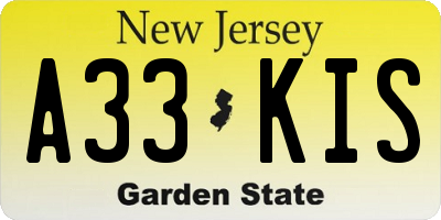 NJ license plate A33KIS