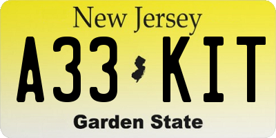 NJ license plate A33KIT