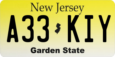 NJ license plate A33KIY