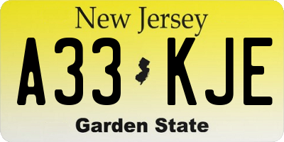 NJ license plate A33KJE