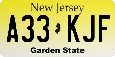 NJ license plate A33KJF
