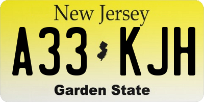 NJ license plate A33KJH