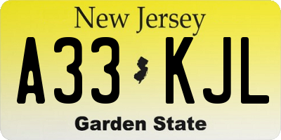NJ license plate A33KJL