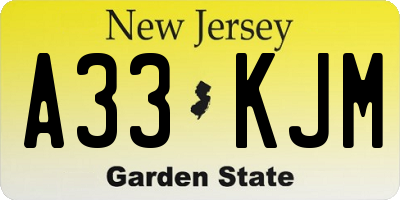 NJ license plate A33KJM