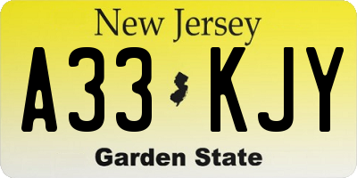 NJ license plate A33KJY