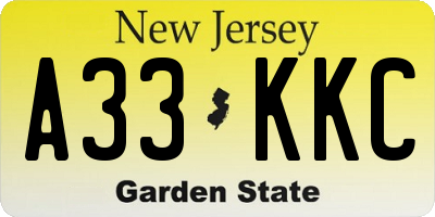 NJ license plate A33KKC
