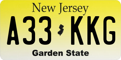 NJ license plate A33KKG