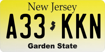 NJ license plate A33KKN