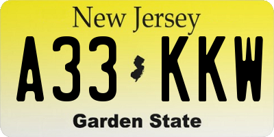 NJ license plate A33KKW